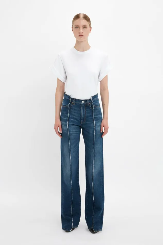 Women Denim Victoria Beckham Deconstructed Slim Jean In Dark Vintage Wash