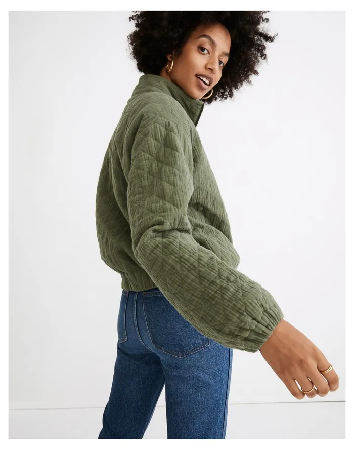 Women Diamond Jacquard Half Zip Pullover Top Faded Palm Madewell Tops and Shirts Women Diamond Jacquard Half Zip Pullover Top Faded Palm Madewell Tops and Shirts