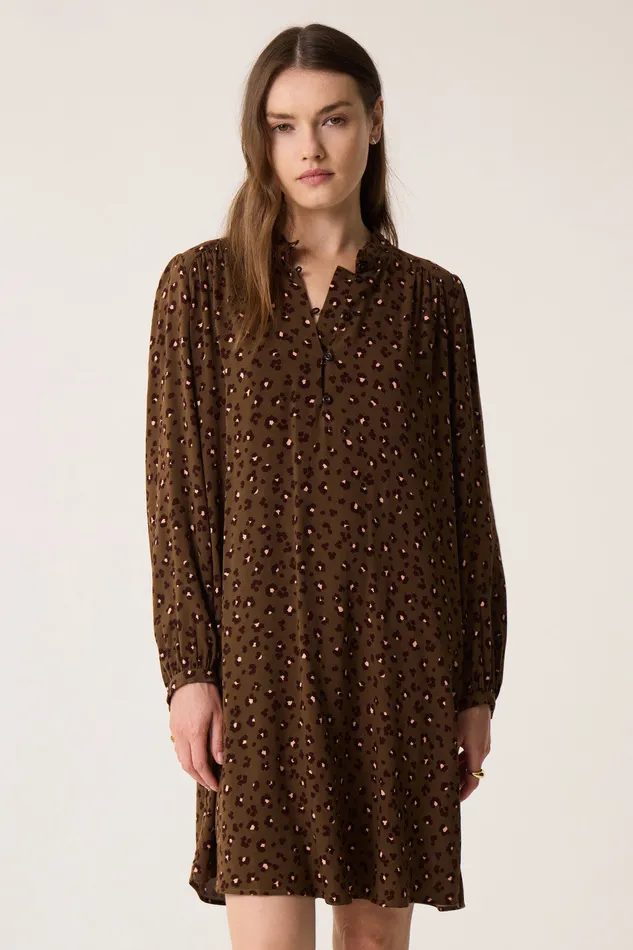Women Dress Solene Leo Kaki Robe Viscose Kaki Des Petits Hauts Dresses and Skirts