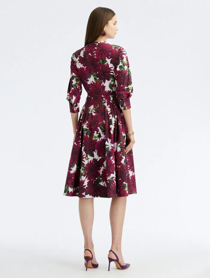 Women Dresses Oscar De La Renta 34 Sleeve Dahlia Cotton Poplin Dress Burgundypink