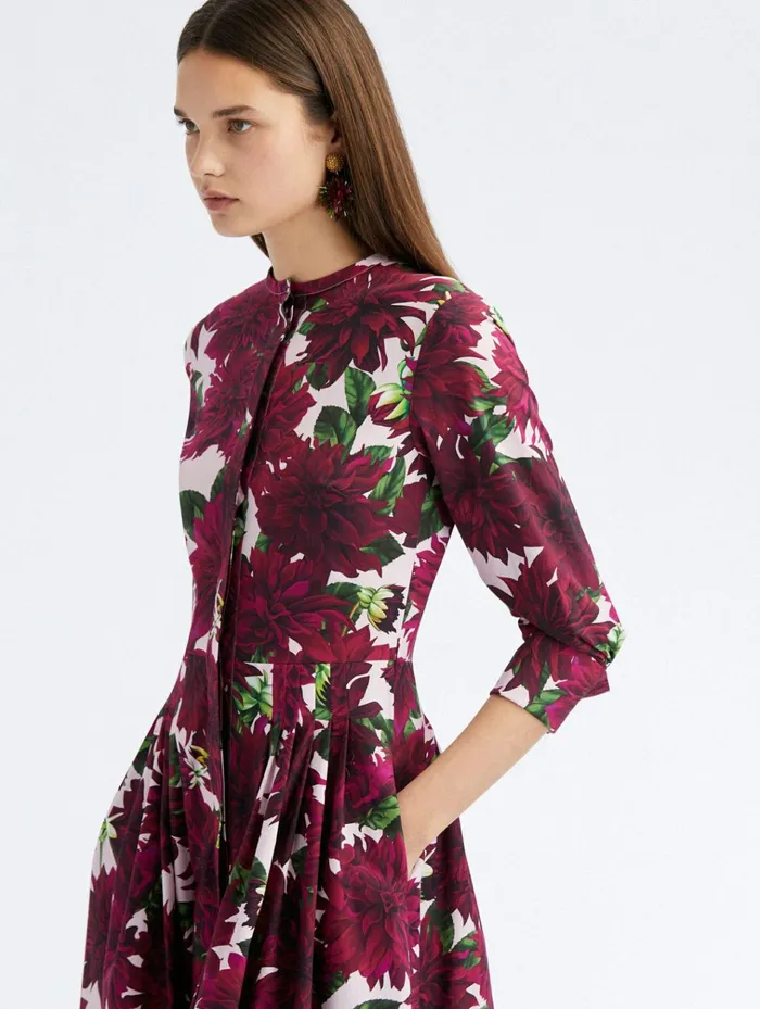 Women Dresses Oscar De La Renta 34 Sleeve Dahlia Cotton Poplin Dress Burgundypink