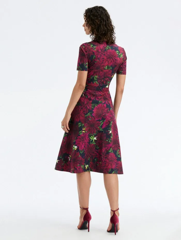 Women Dresses Oscar De La Renta Dahlia Cotton Poplin Dress Burgundynavy