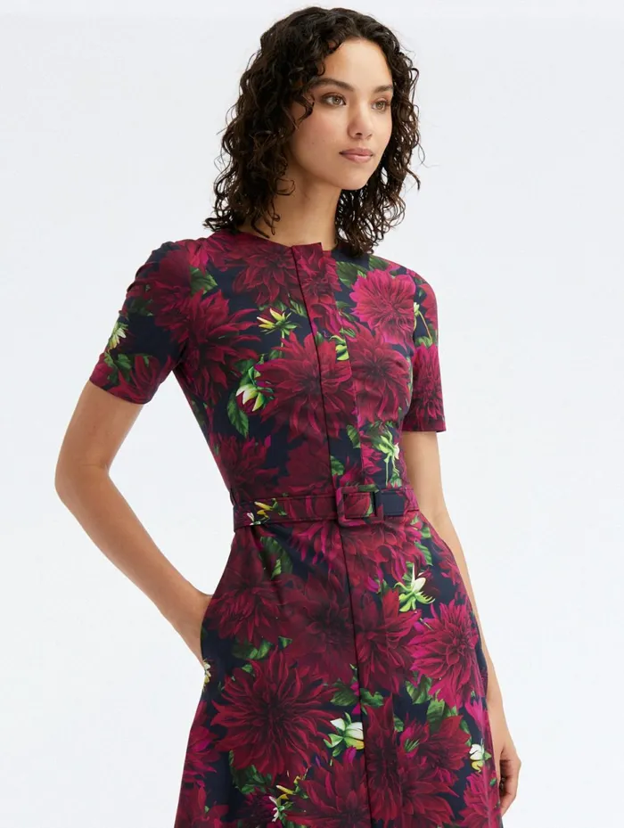 Women Dresses Oscar De La Renta Dahlia Cotton Poplin Dress Burgundynavy