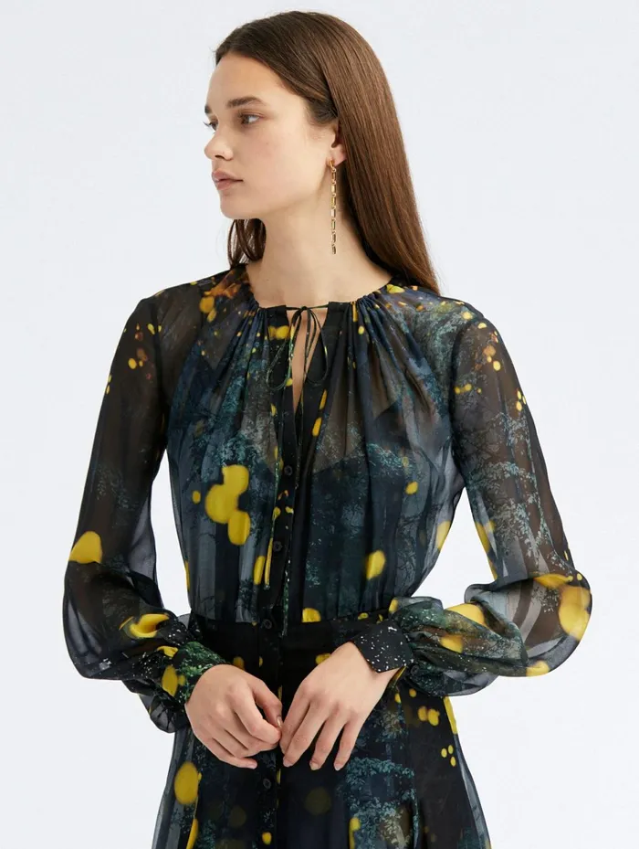 Women Dresses Oscar De La Renta Firefly Satin Chiffon Maxi Dress Midnight Multi Women Dresses Oscar De La Renta Firefly Satin Chiffon Maxi Dress Midnight Multi
