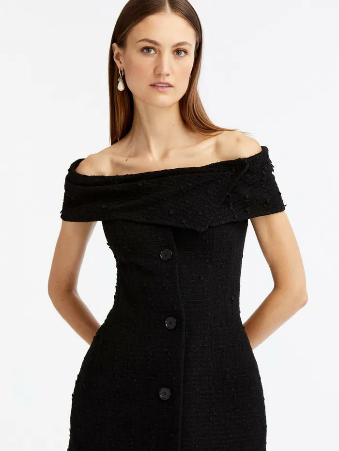 Women Dresses Oscar De La Renta Fitted Off Shoulder Fold Over Dress Black