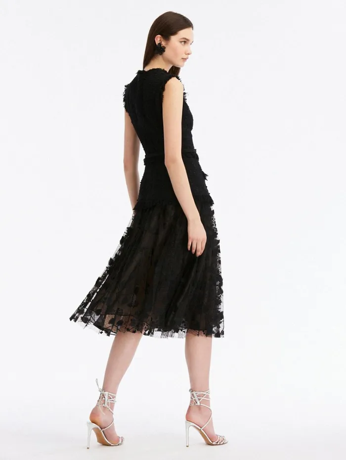 Women Dresses Oscar De La Renta Ribbon Tweed and Velvet Guipure Dress Black