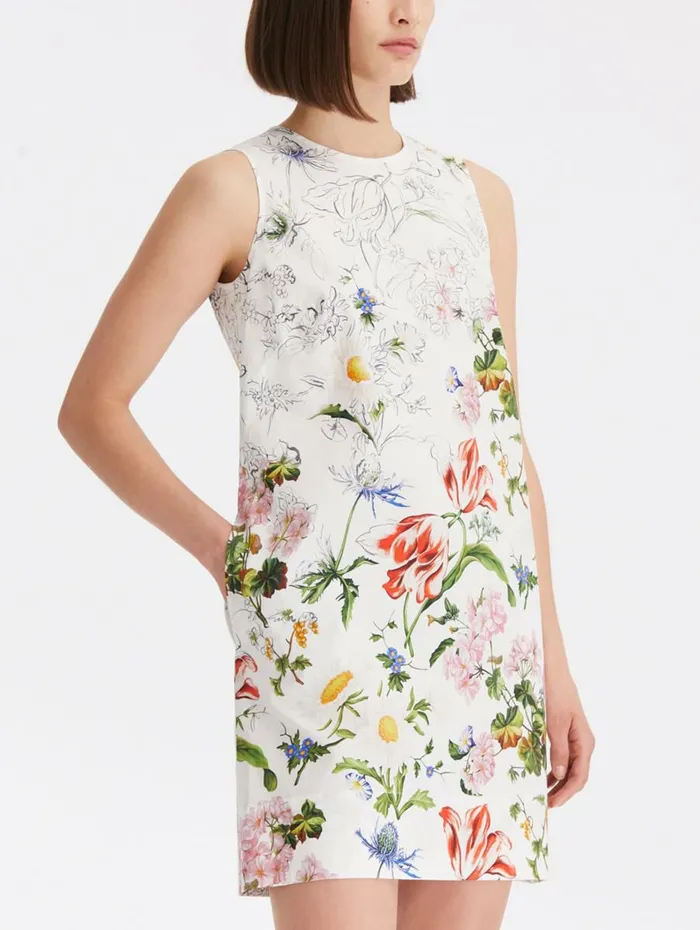 Women Dresses Oscar De La Renta Sketched Floral Cotton Poplin Shift Dress White Multi Women Dresses Oscar De La Renta Sketched Floral Cotton Poplin Shift Dress White Multi
