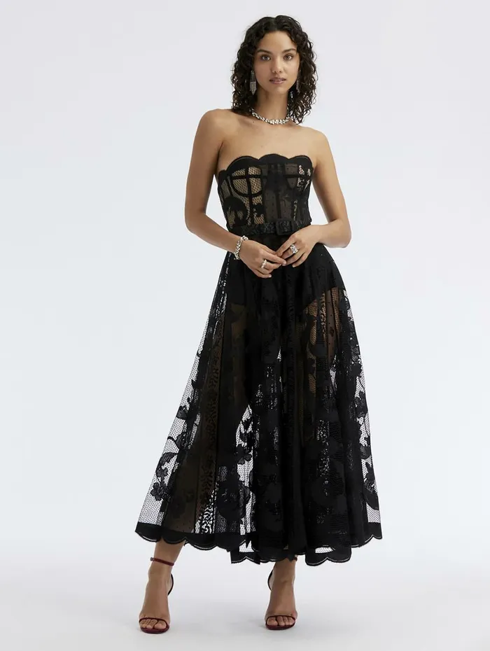 Women Dresses Oscar De La Renta Strapless Floral Lace Dress Black