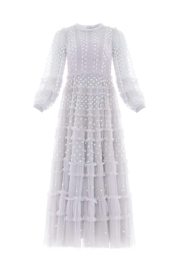 Women Embellished Dresses Needle and Thread Dot Shimmer Ankle Gown Grey