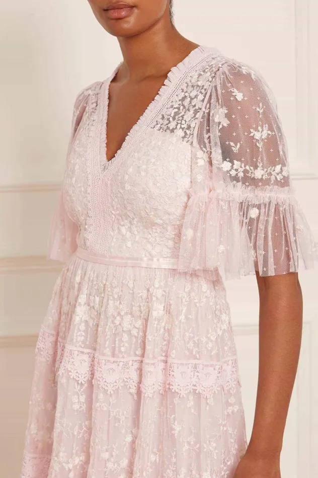 Women Embroidered Dresses Needle and Thread Araminta Lace Midi Dress Pink