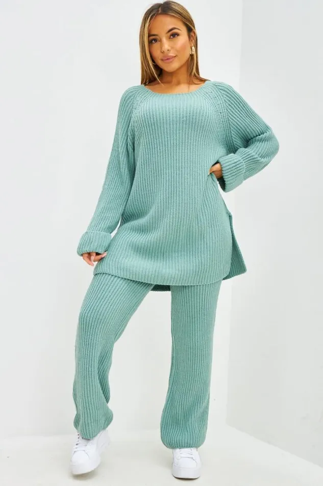 Women Ensemble 2 Pices Pull Long Pantalon En Grosses Mailles Vert D039eau Green Brentiny Paris Sweaters and Sweatshirts Women Ensemble 2 Pices Pull Long Pantalon En Grosses Mailles Vert D039eau Green Brentiny Paris Sweaters and Sweatshirts