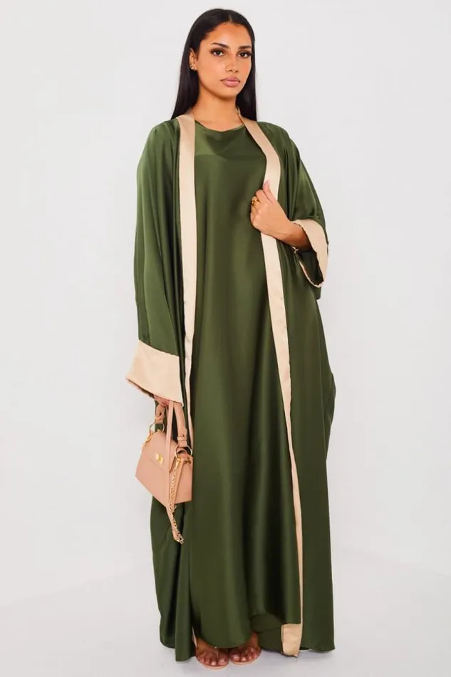 Women Ensemble 2 Pices Robe Kimono Kaki Bandes Beige Khaki Brentiny Paris Collection Ramadan Women Ensemble 2 Pices Robe Kimono Kaki Bandes Beige Khaki Brentiny Paris Collection Ramadan