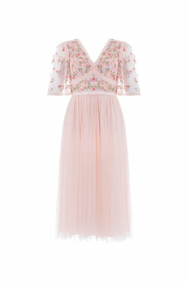 Women Exclusives Needle and Thread Ribbon Bouquet Bodice Midaxi Dress Pink