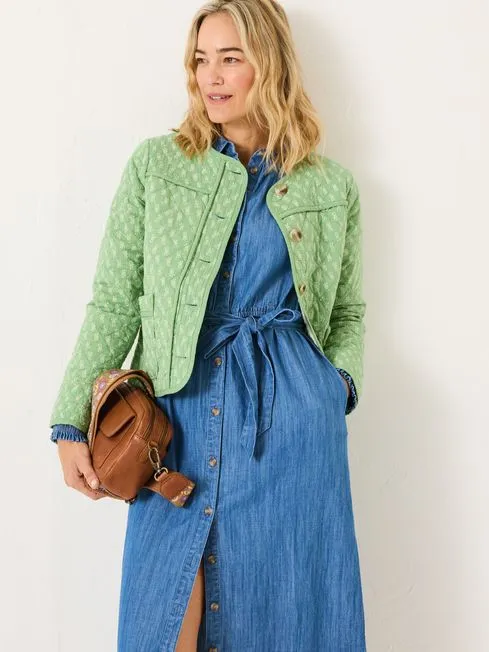 Women Fatface Coats and Jackets Mia Light Green 100 Cotton Woodblock Quilted Jacket