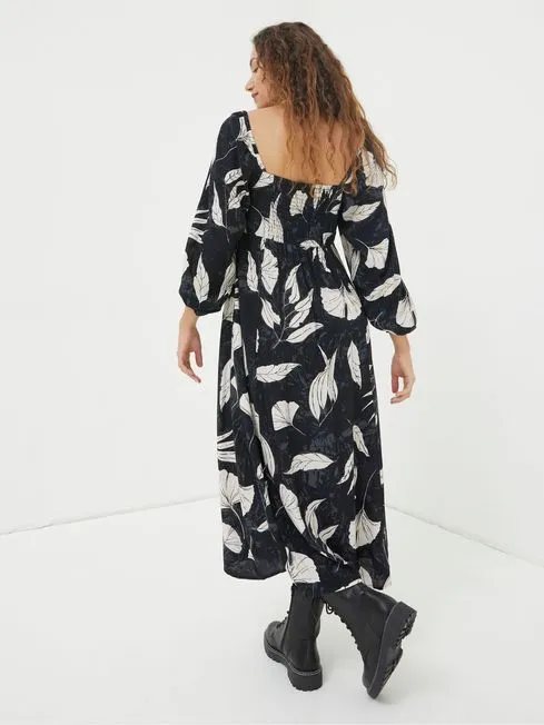 Women Fatface Dresses Black Tessa Twilight Leaves Midi Dress Women Fatface Dresses Black Tessa Twilight Leaves Midi Dress