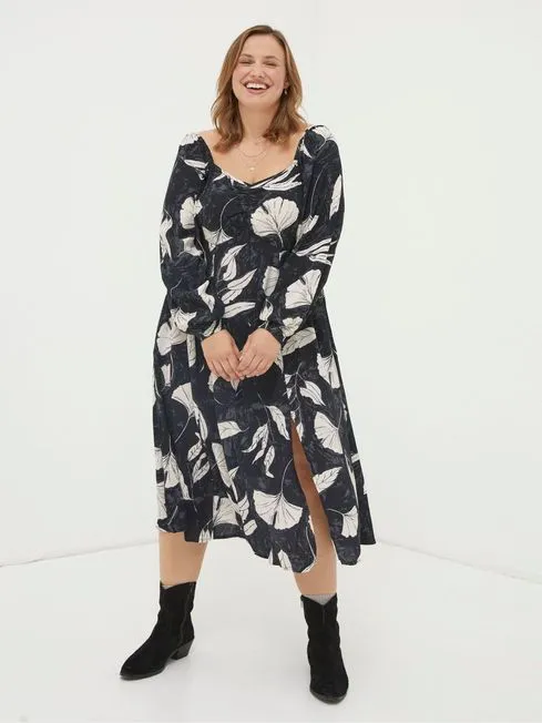 Women Fatface Dresses Black Tessa Twilight Leaves Midi Dress Women Fatface Dresses Black Tessa Twilight Leaves Midi Dress