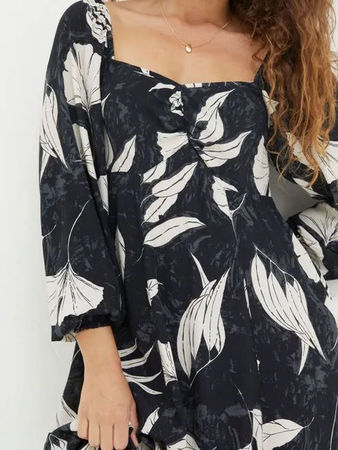 Women Fatface Dresses Black Tessa Twilight Leaves Midi Dress Women Fatface Dresses Black Tessa Twilight Leaves Midi Dress