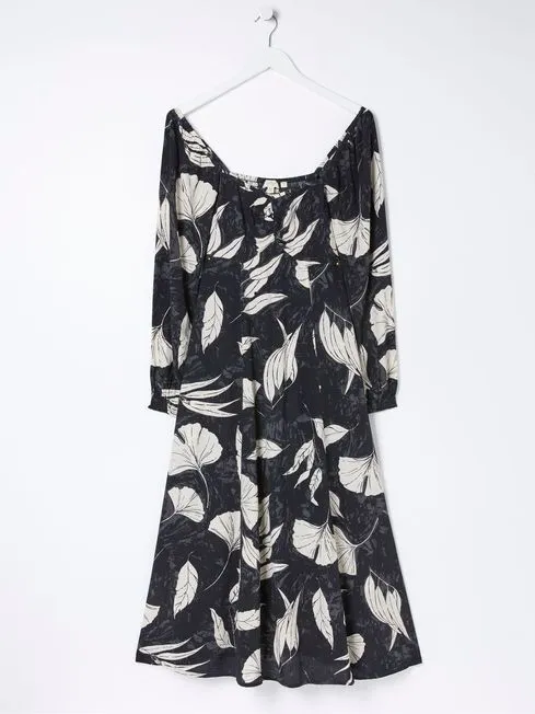 Women Fatface Dresses Black Tessa Twilight Leaves Midi Dress Women Fatface Dresses Black Tessa Twilight Leaves Midi Dress