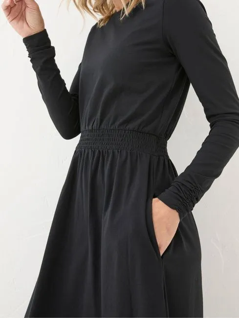 Women Fatface Dresses Navi Black Midi Jersey Dress