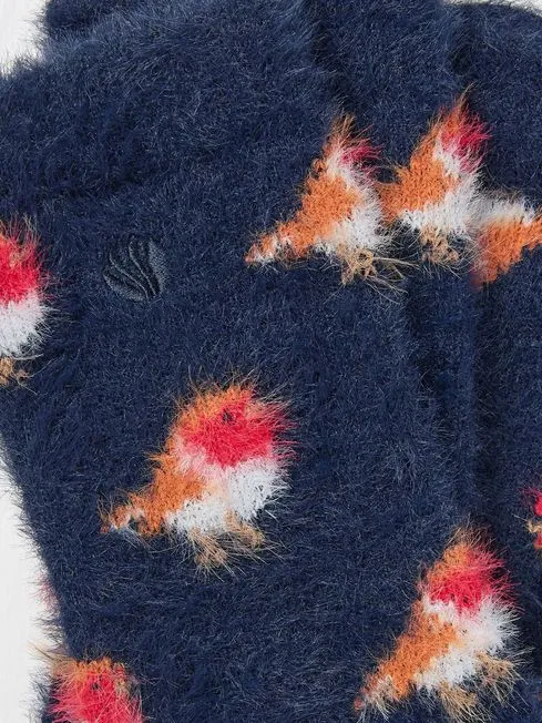 Women Fatface Loungewear Blue Cosy Robin Socks