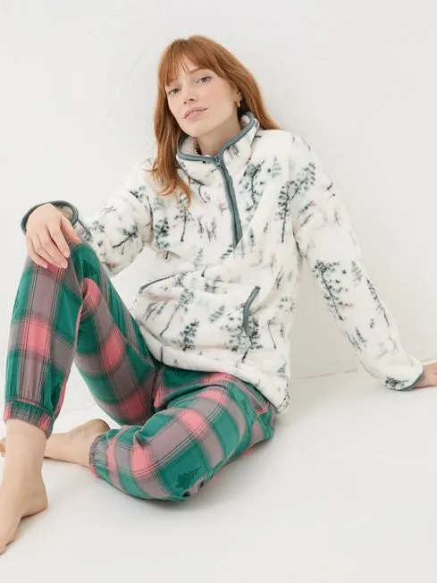 Women Fatface Loungewear Christmas Snuggle Ivory Half Zip Fleece Women Fatface Loungewear Christmas Snuggle Ivory Half Zip Fleece