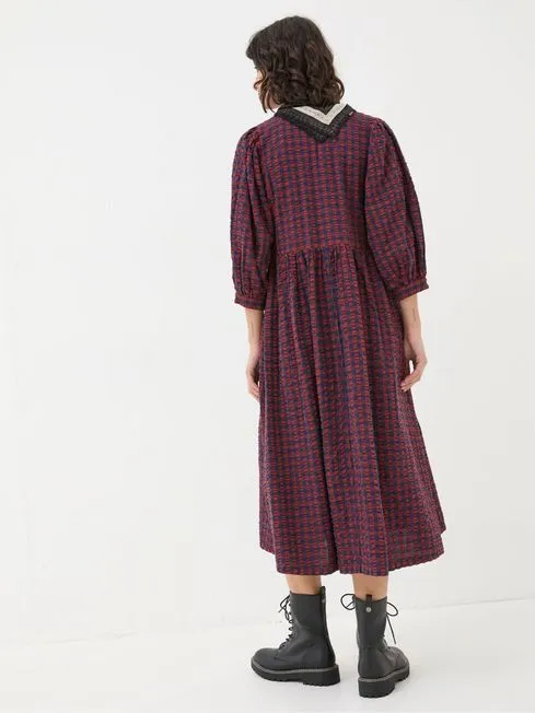 Women Fatface Midi Dresses Ceil Burgundy Red Check Dress Women Fatface Midi Dresses Ceil Burgundy Red Check Dress