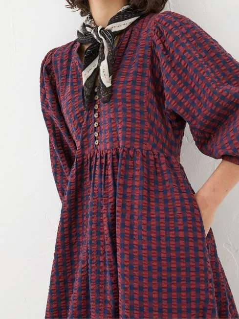 Women Fatface Midi Dresses Ceil Burgundy Red Check Dress Women Fatface Midi Dresses Ceil Burgundy Red Check Dress