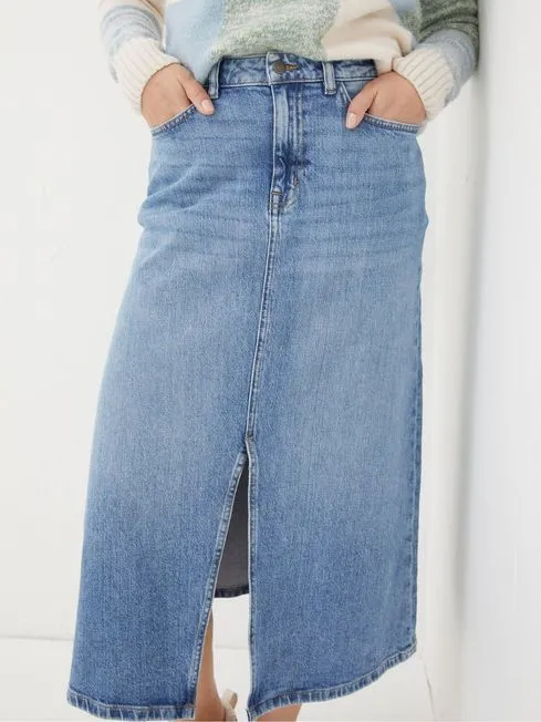 Women Fatface Skirts Carla Blue Denim Midi Skirt