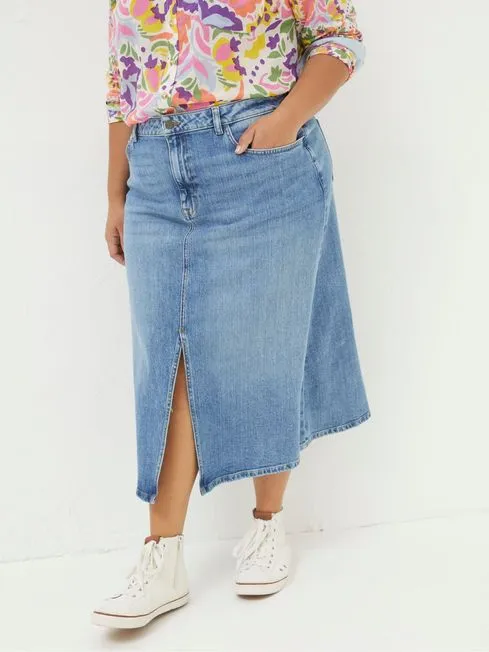 Women Fatface Skirts Carla Blue Denim Midi Skirt