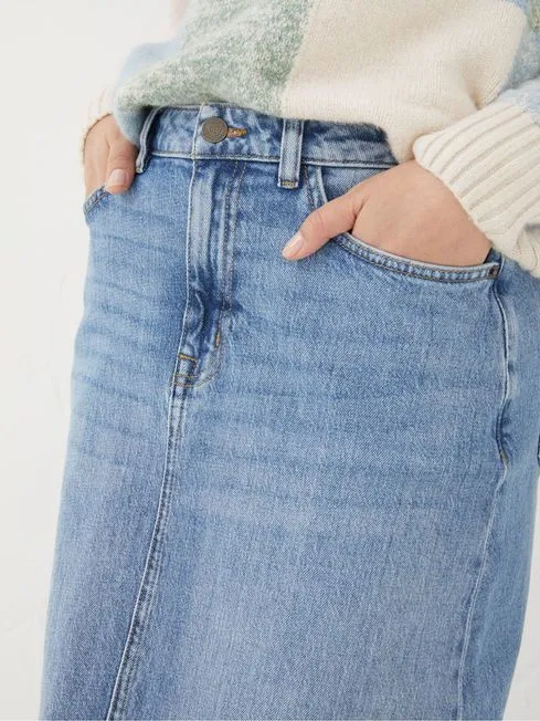 Women Fatface Skirts Carla Blue Denim Midi Skirt