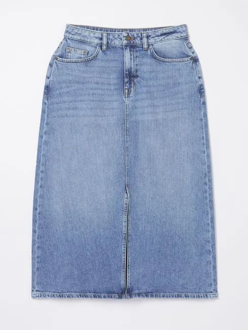 Women Fatface Skirts Carla Blue Denim Midi Skirt