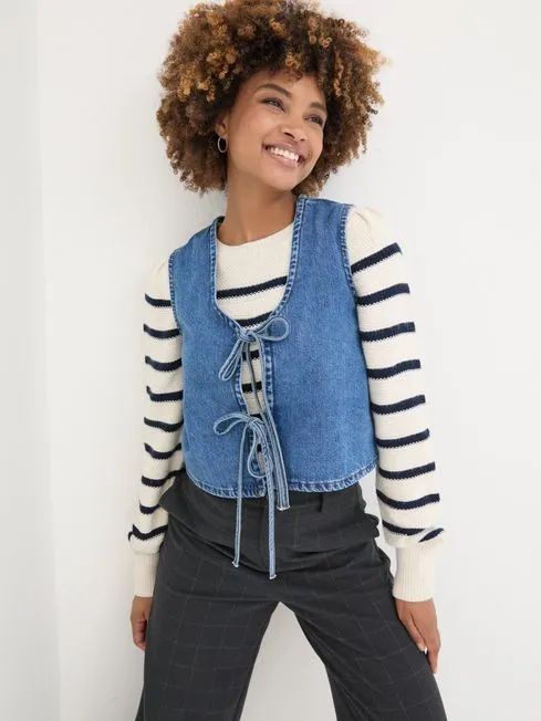 Women Fatface Tops and TShirts Blue Alba Denim Waistcoat