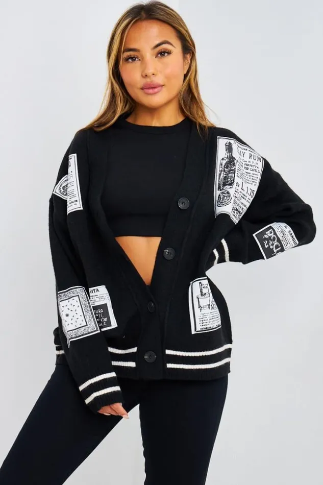 Women Gilet En Mailles Noir Patch Black Brentiny Paris Cardigans