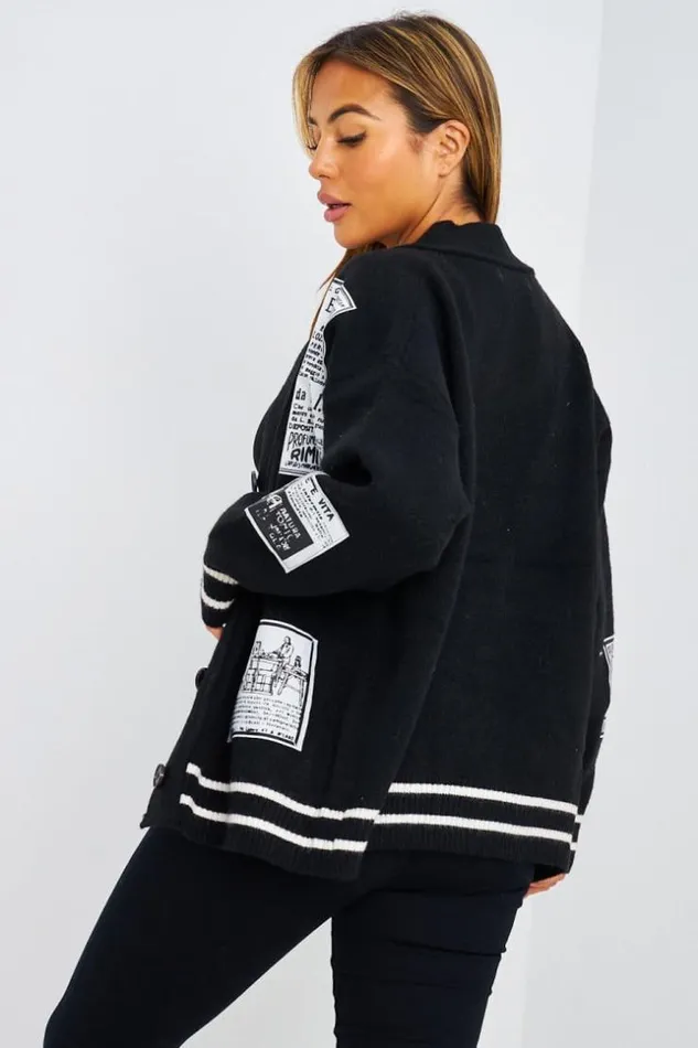 Women Gilet En Mailles Noir Patch Black Brentiny Paris Cardigans