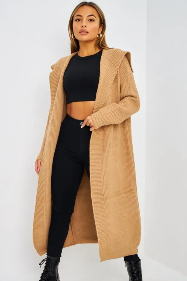 Women Gilet Long Ouvert Camel En Mailles Camel Brentiny Paris Cardigans