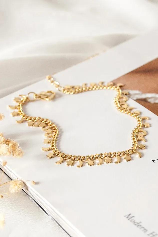 Women Gold Moon Bracelet Roman Jewellery