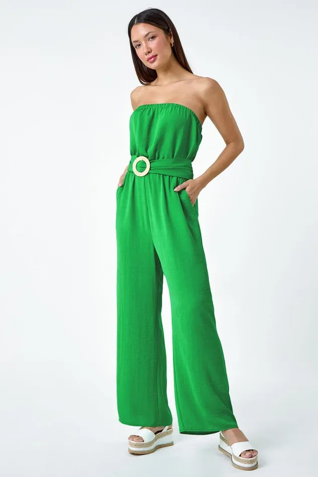 Women Green Belted Bandeau Jumpsuit Roman Dresses