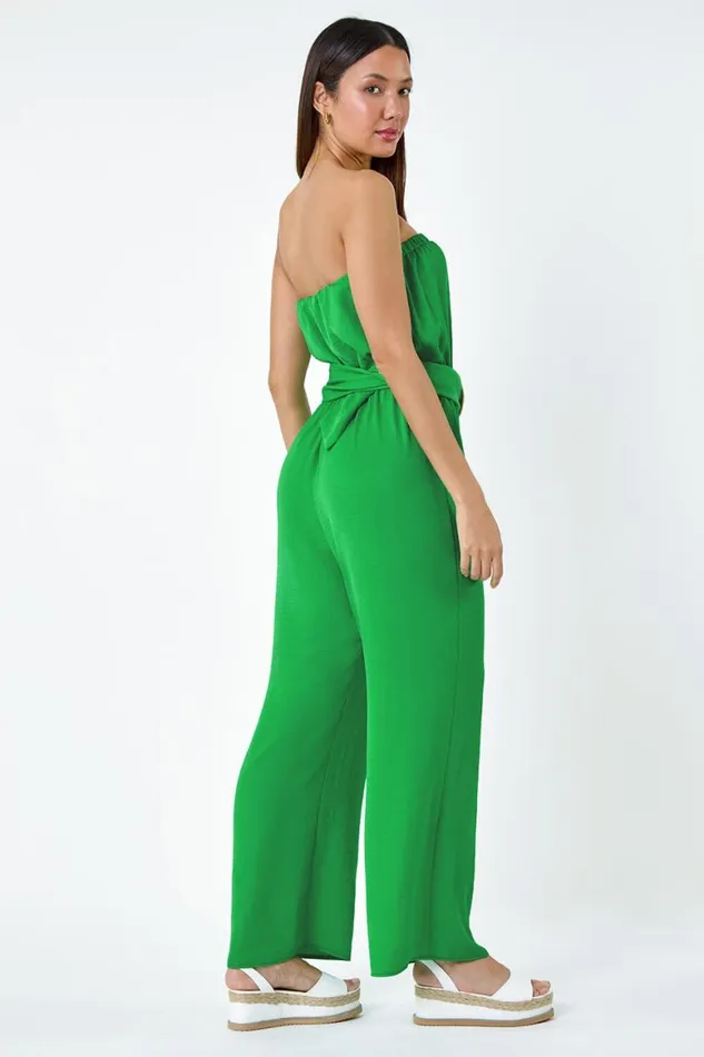 Women Green Belted Bandeau Jumpsuit Roman Dresses