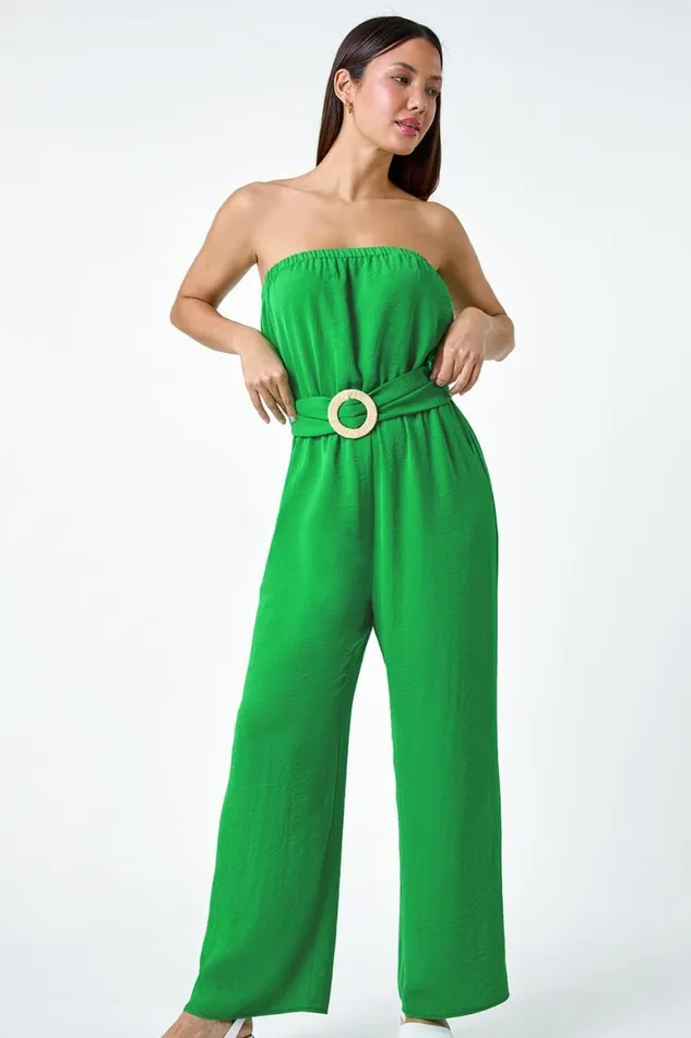 Women Green Belted Bandeau Jumpsuit Roman Dresses