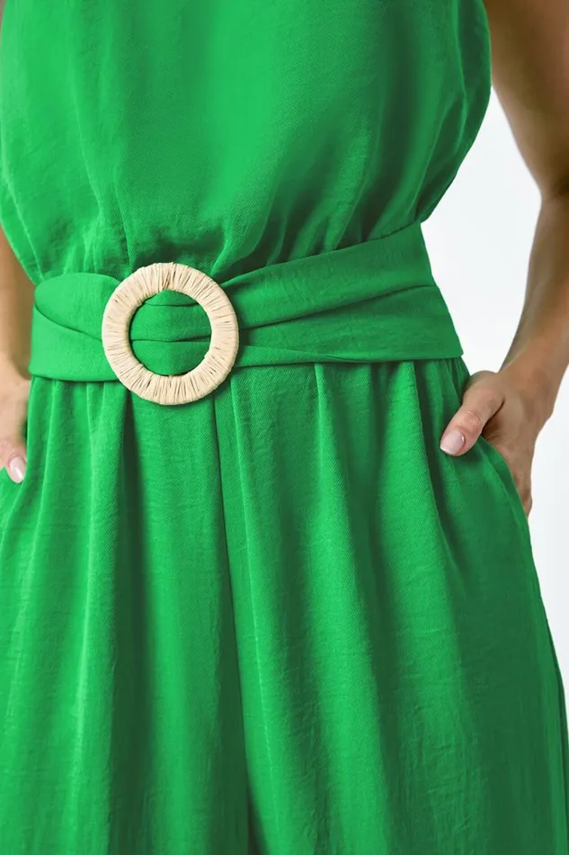 Women Green Belted Bandeau Jumpsuit Roman Dresses