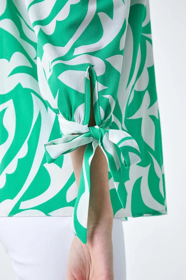 Women Green Printed Tie Sleeve Bardot Top Roman Tops