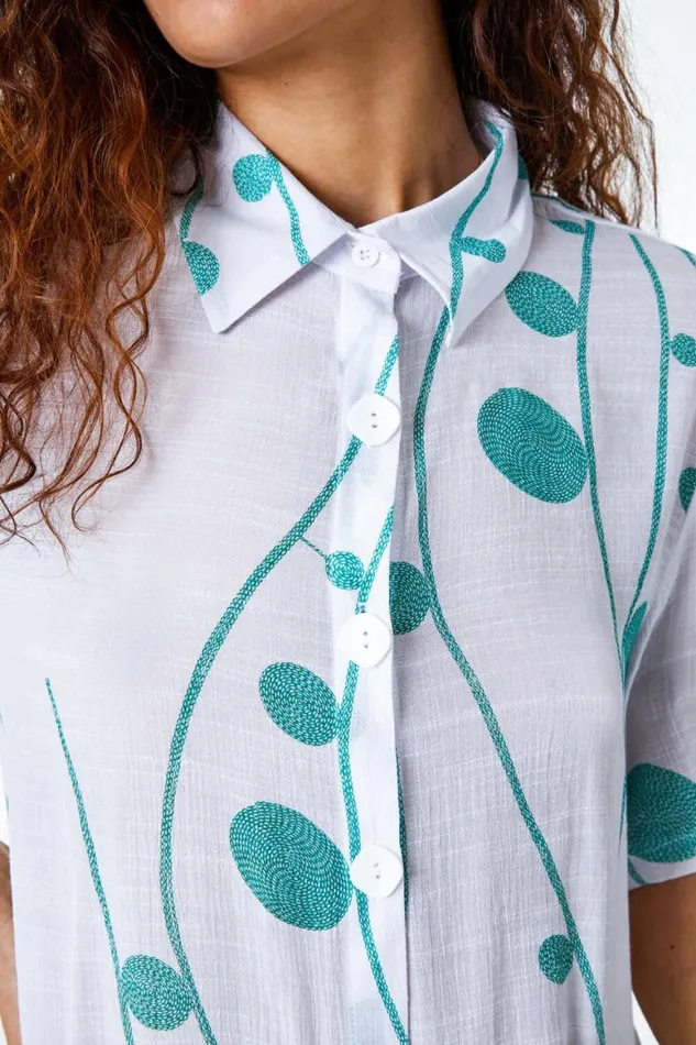 Women Green Spot Print Button Through Shirt Roman Tops