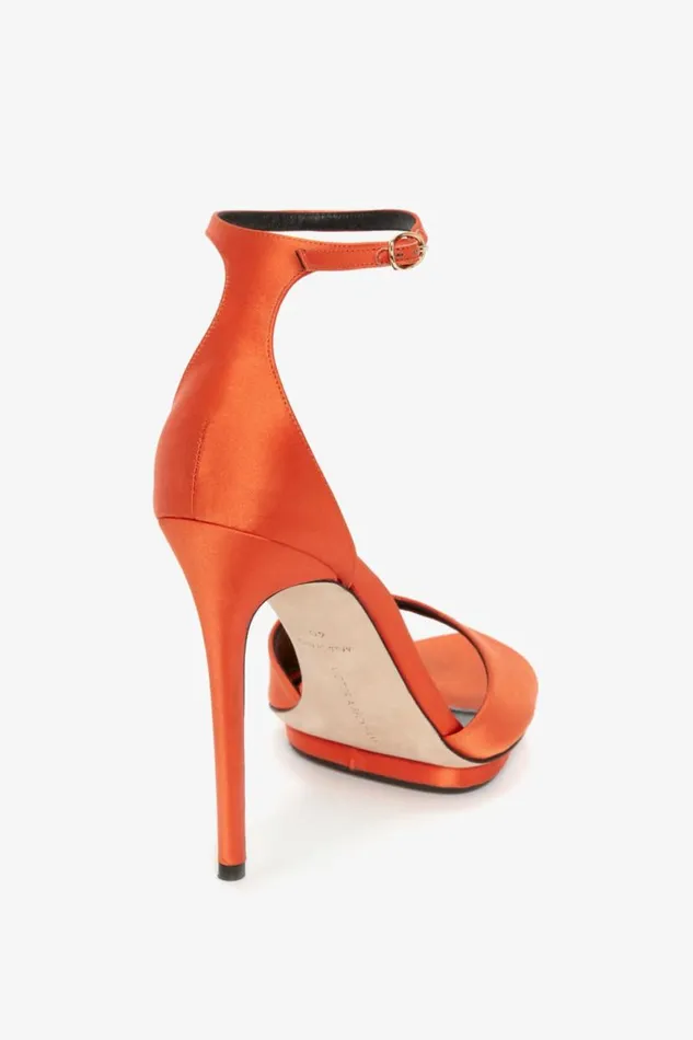 Women Heels Victoria Beckham Pointy Toe Stiletto Sandal In Orange Satin
