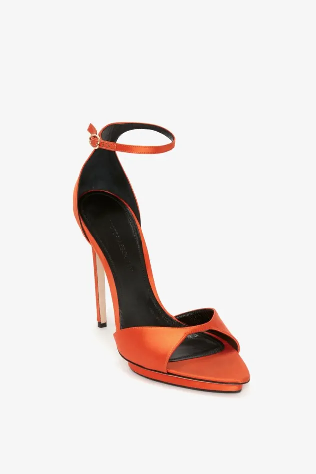Women Heels Victoria Beckham Pointy Toe Stiletto Sandal In Orange Satin
