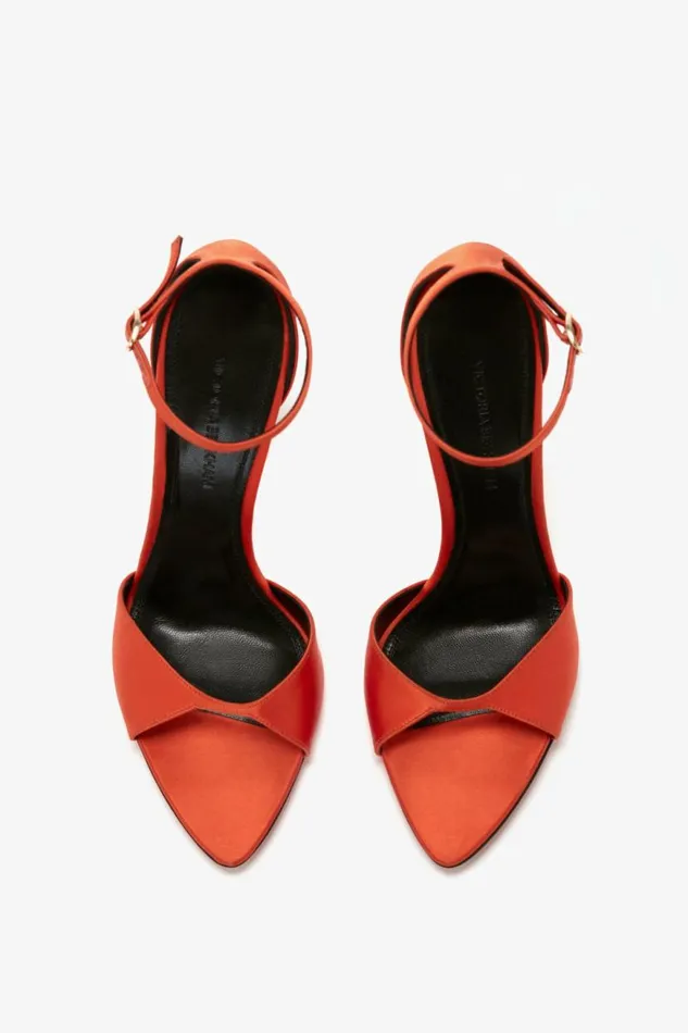 Women Heels Victoria Beckham Pointy Toe Stiletto Sandal In Orange Satin