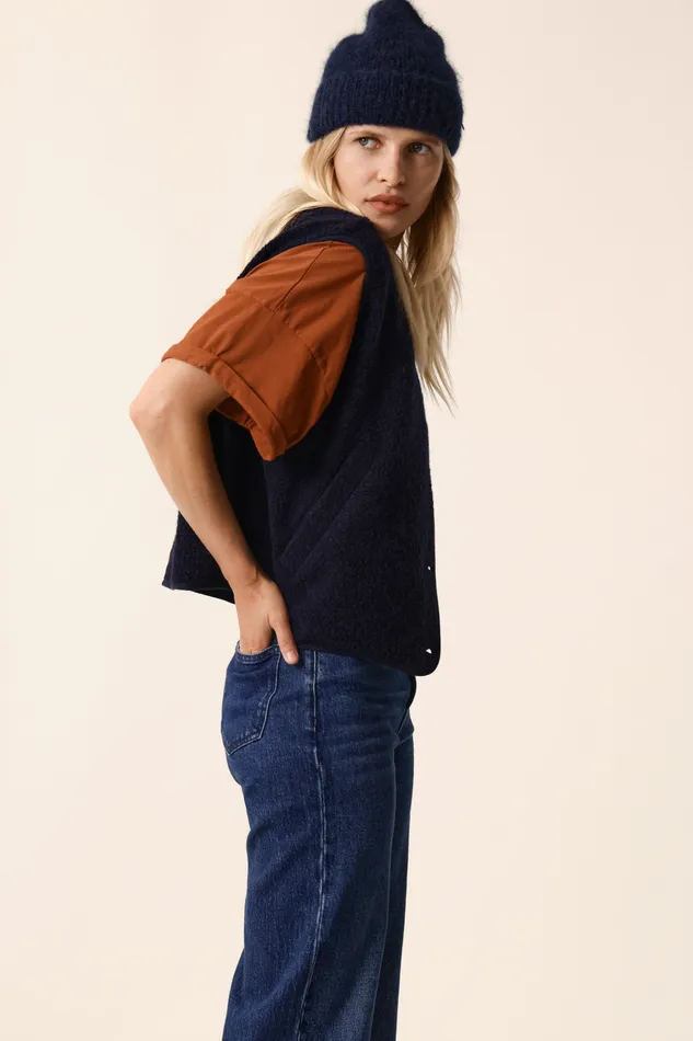 Women Knitted Waistcoat Zlata Marine Veste Laine Bleu Marine Des Petits Hauts Coats and Jackets