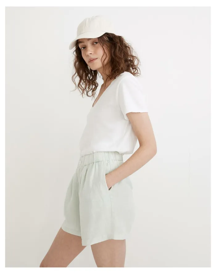 Women Linen Blend Pull On Pleated Shorts Mint Botanical Madewell Shorts Women Linen Blend Pull On Pleated Shorts Mint Botanical Madewell Shorts