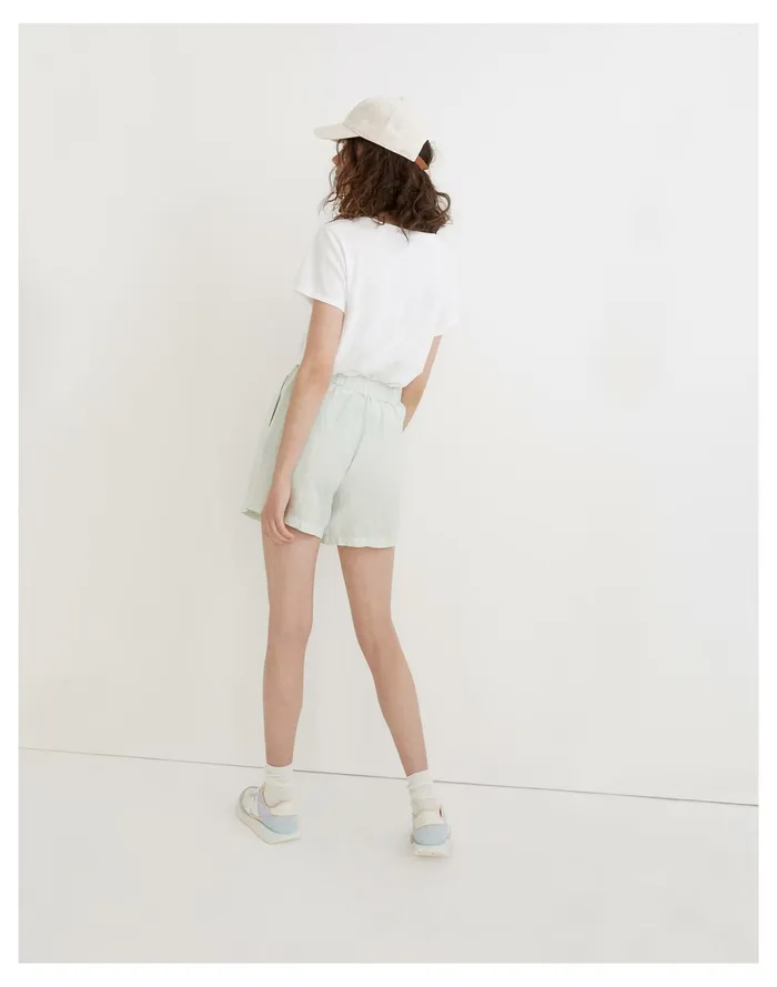 Women Linen Blend Pull On Pleated Shorts Mint Botanical Madewell Shorts Women Linen Blend Pull On Pleated Shorts Mint Botanical Madewell Shorts