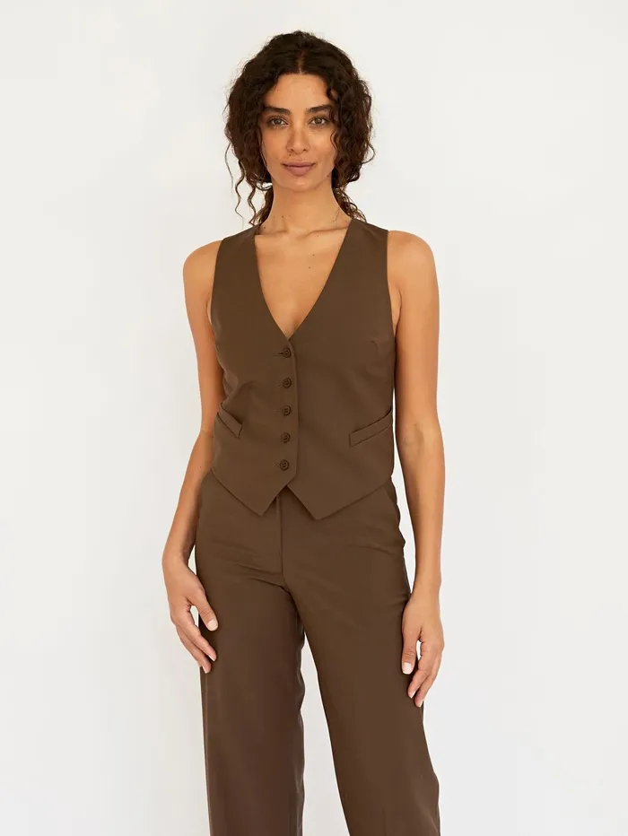 Women Matteau 8211 Tailored Waistcoat In Coffee The UNDONE Tops