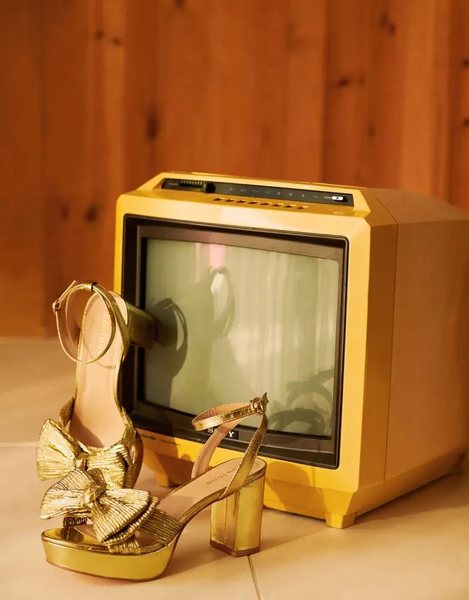 Women Metallic Bow Platform Heels Gold Monsoon Platforms
